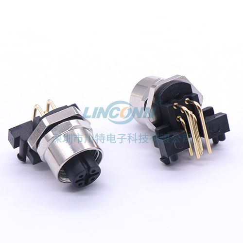 M12H4母座，弯针，PCB