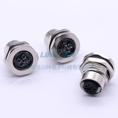 连接器生产厂商M12F8外(前)锁3-17芯母座,焊线式 1
